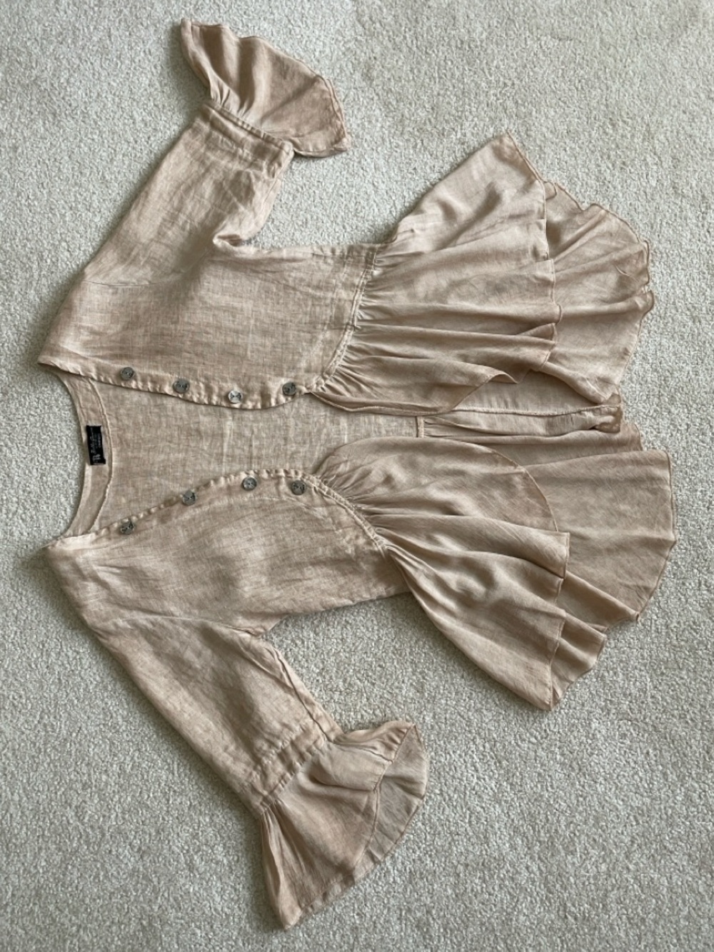 Bella Amore Made in Italy Linen-Look Ruffle Cardigan Boho Peplum Beige - Picture 10 of 15